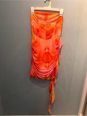 Strapless Ruched Orange-Pink Dress
